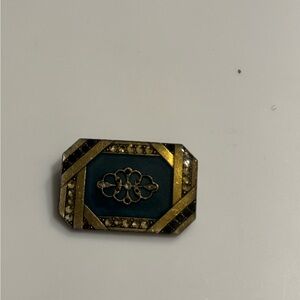 Vintage Catherine Popesco France 1980s Black Enamel Rhinestone Brooch Pin